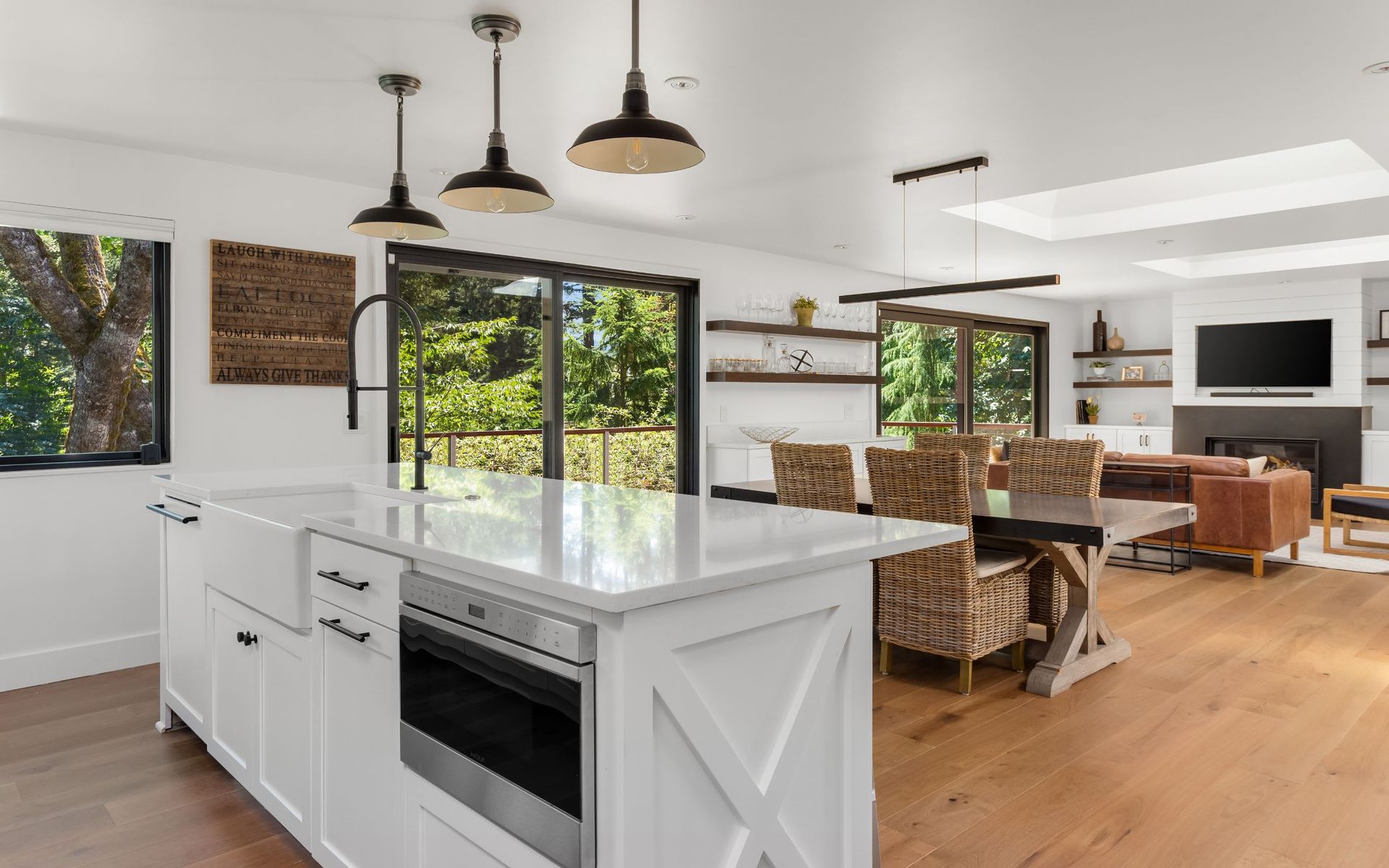 A white kitchen with an island